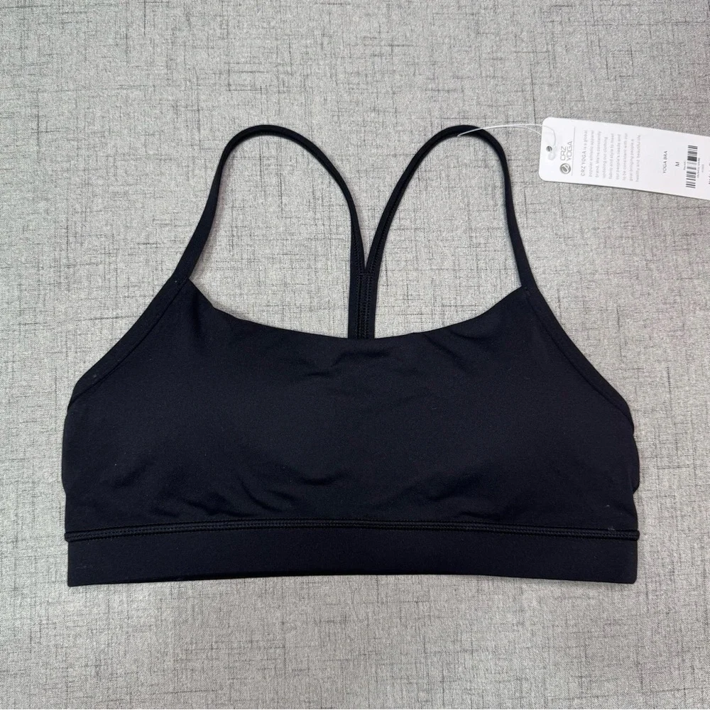 CRZ Yoga Butterluxe Y Back Sports Bra Padded Racerback Black Medium NWT